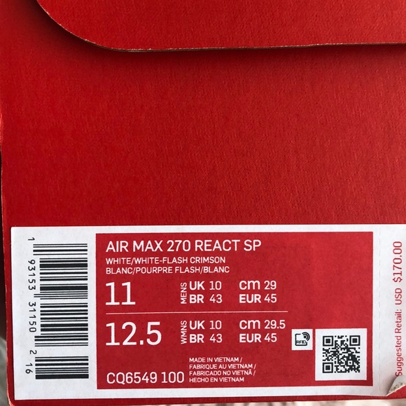 NIKE AIR MAX 270 REACT SP SNEAKERS - Picture 9 of 9